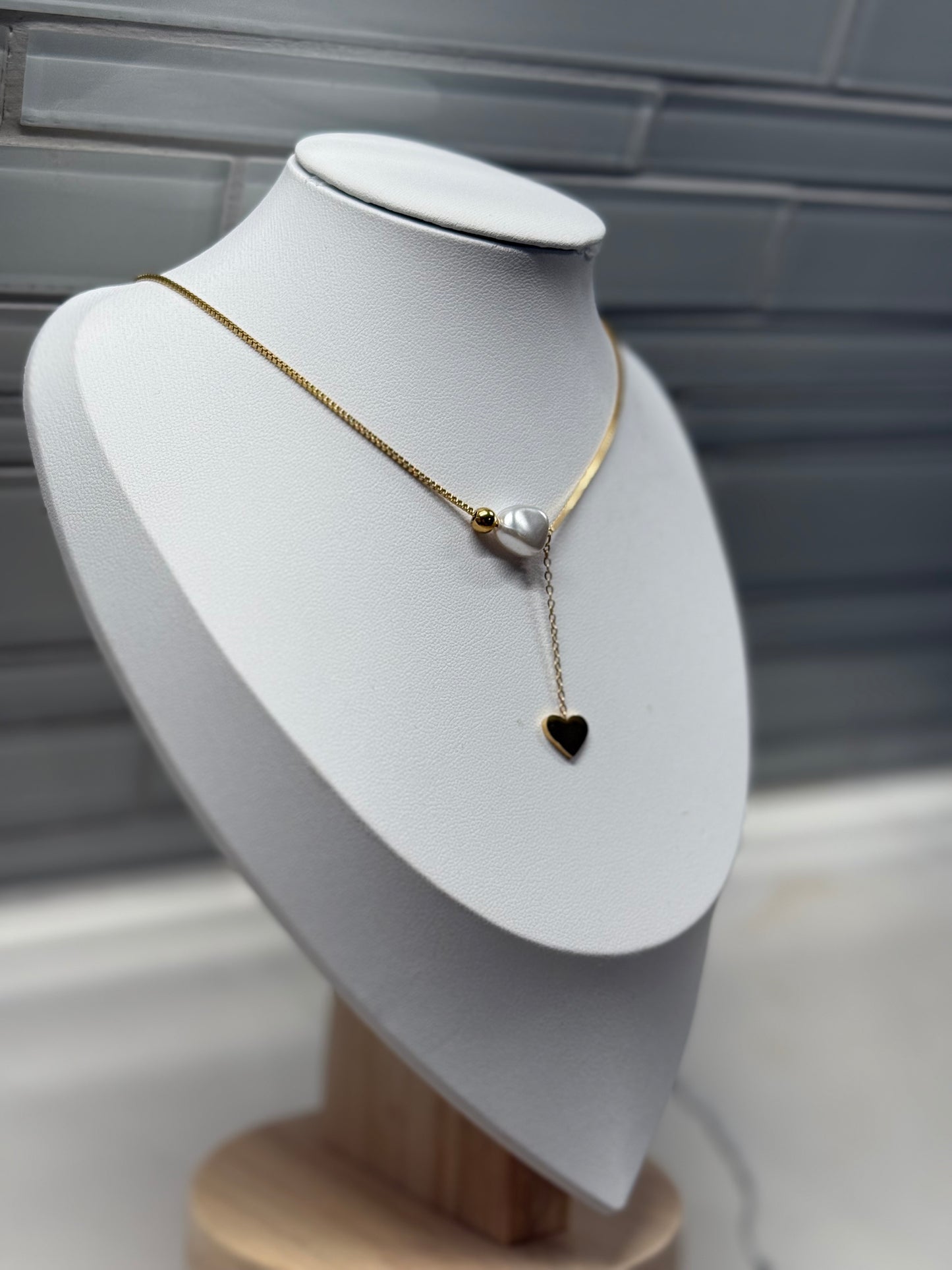 Golden Pearl Heart Necklace